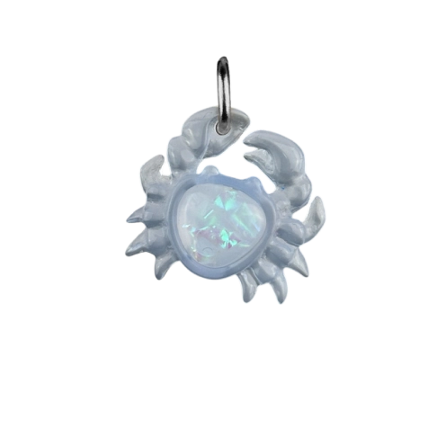 Charm crabe bleu irisé argenté