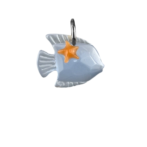 Charm poisson-ange bleu étoile de mer orange boucle argenté