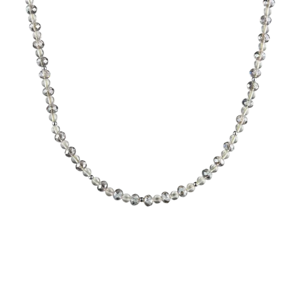 Collier en perles de verre et quartz argenté