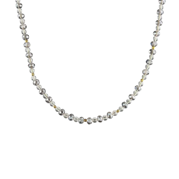 Collier en perles de verre et quartz doré